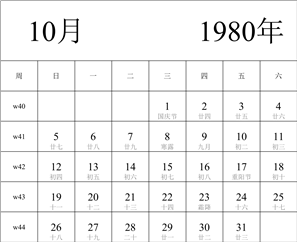 1980年日历